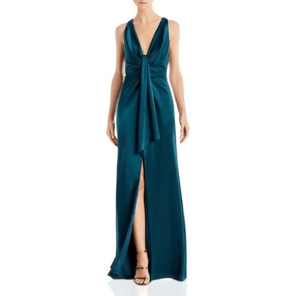 Aidan Mattox Liquid Satin Front Slip Drape Gown 2 - Picture 1 of 12